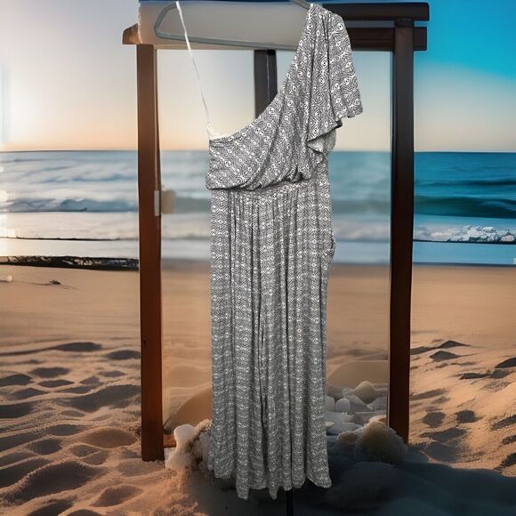 Anthropologie Maeve Jumpsuit Wide Leg Flutter Sleeve 1 Shoulder Pockets Jamie XS - Picture 2 of 5